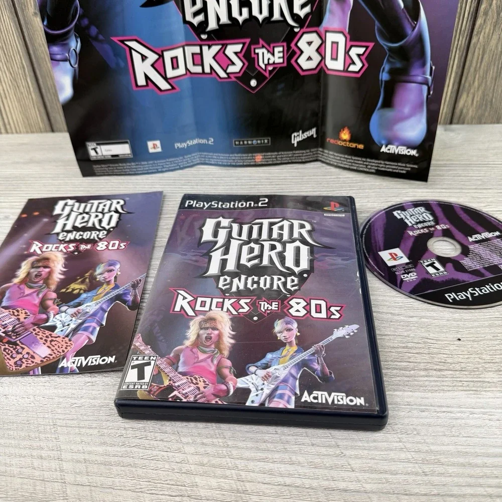 Guitar Hero Encore Rocks the 80s Playstation 2 PS2 Game CIB Manual & Poster